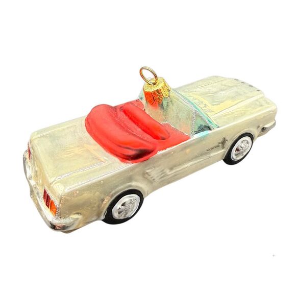 Kurt Adler 1964 1/2 Ford Mustang Cream/Red Polonaise Glass Christmas Ornament - Picture 2 of 16